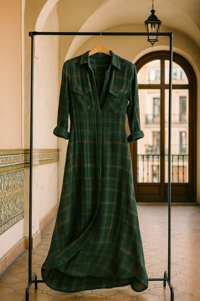 Maria del Carmen | Vestido largo a cuadros verde