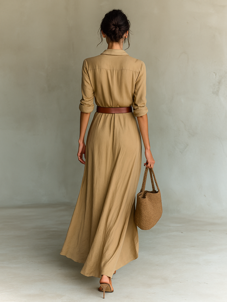 Nuria | Vestido Maxi Largo con Cuello Invertido