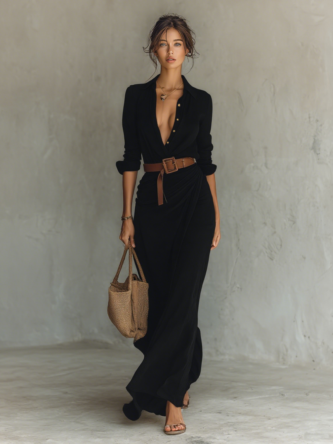 Nuria | Vestido Maxi Largo con Cuello Invertido