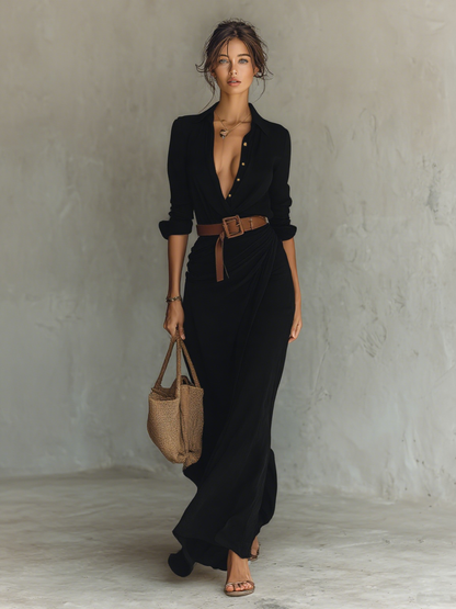 Nuria | Vestido Maxi Largo con Cuello Invertido