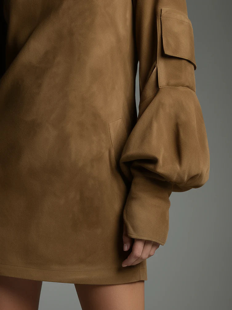 Sara | Minivestido holgado de ante con cuello alto