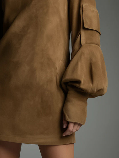 Sara | Minivestido holgado de ante con cuello alto