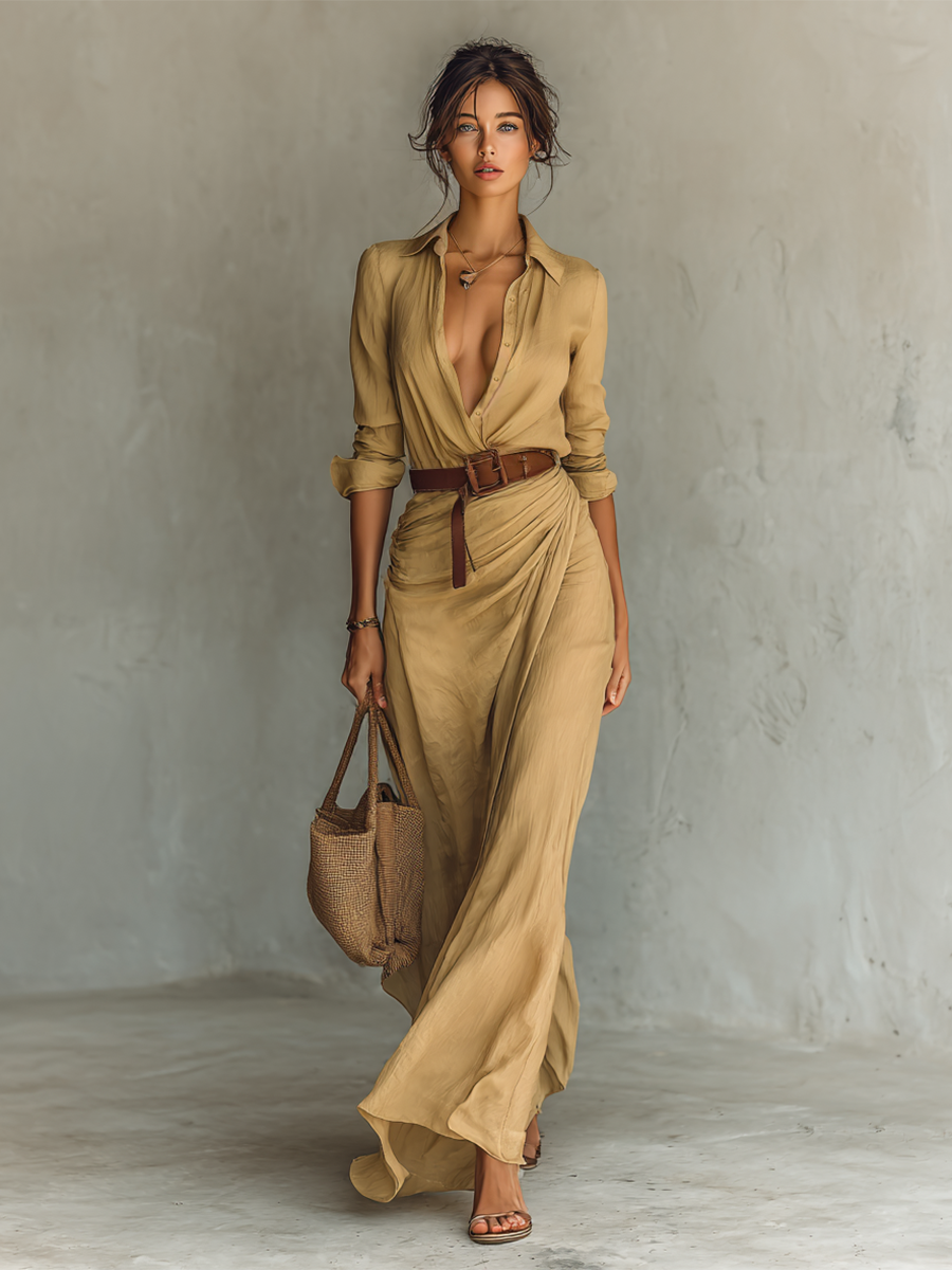 Nuria | Vestido Maxi Largo con Cuello Invertido