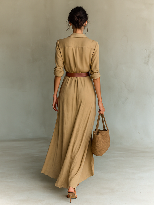 Nuria | Vestido Maxi Largo con Cuello Invertido